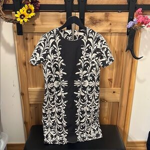 Tory Burch Charcoal and White Floral Patterned Midi Dress